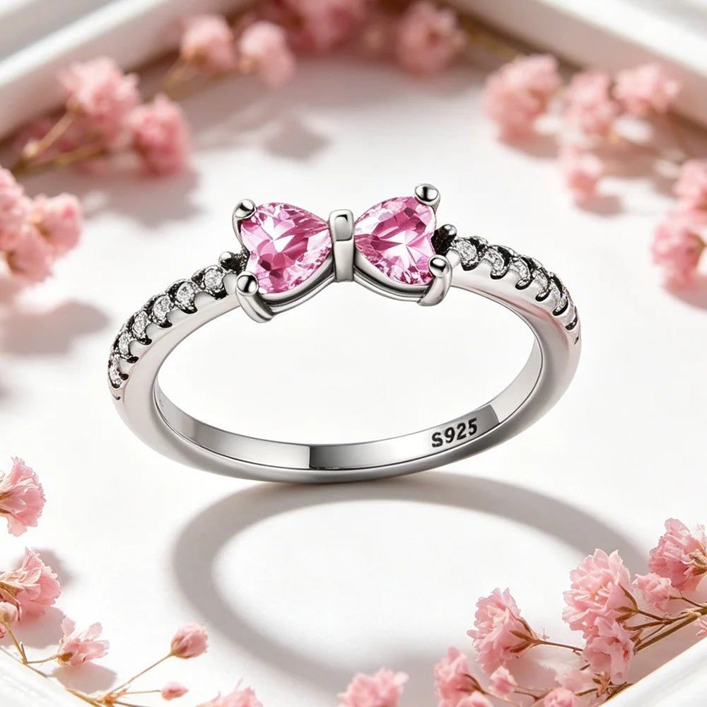 Silver Plated Elegant Heart Shaped Cocktail Ring Brilliant Clear Crystal Fine Jewelry For Women And Teens