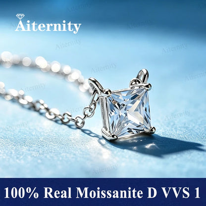 Asscher Cut Moissanite 0.5 Carat 1 Carat 2 Carat Women's Necklace GRA Certified Pendant D VVS S925 Silver Wedding Party Jewelry