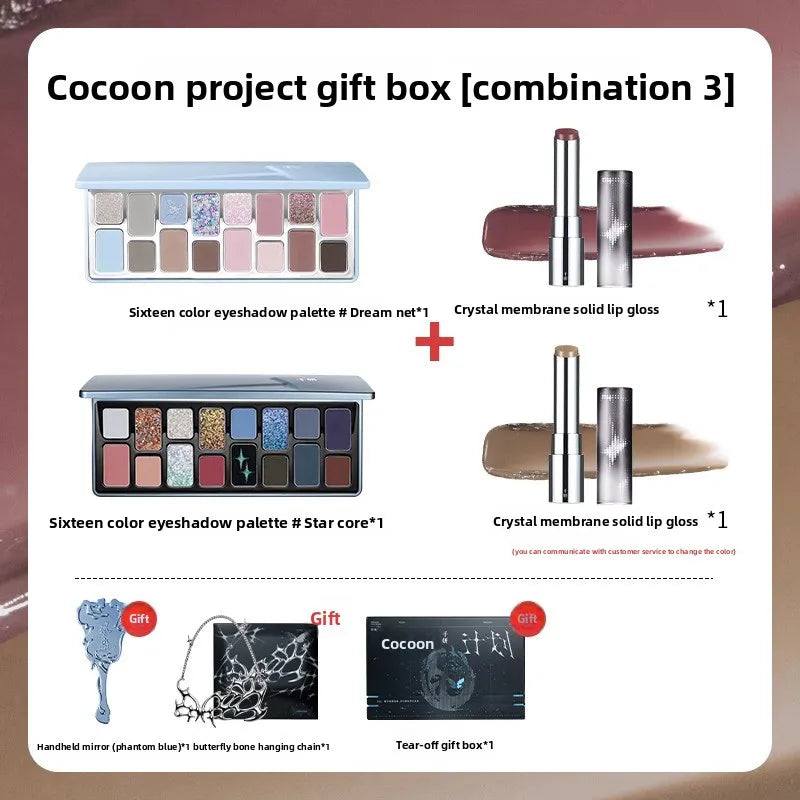 Chéeryep Gift Box Glitter Eye Shadow Palette Makeup Lipstick Moisturize Lip Balm Mirror Set Makeup Kits For Women All in One