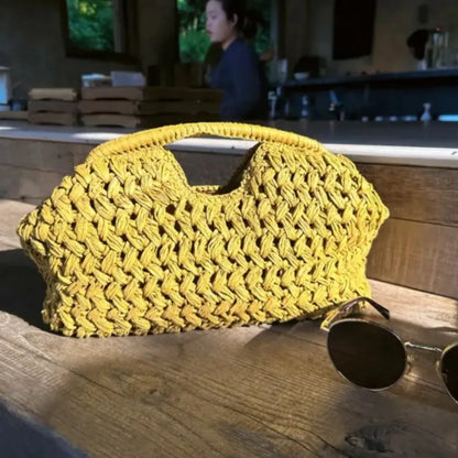 Elegant Luxury Woven Clutch Bag Large Capacity Simple Texture Women Handbag Straw Beach Bag Wallet Travel