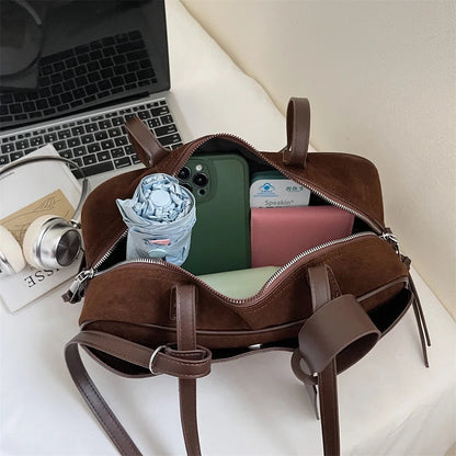2026 Autumn Winter Latest Commute Shoulder Bags For Women PU Suede Pure Color Large Capacity Boston Bag Luxury Designer Handbags