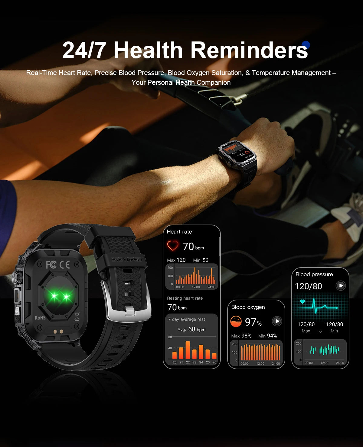 New Men's Smart Watch LED Flashlight waterproof Outdoor Sports Watch Health Monitoring Fitness tracker Suitable for IOS Android