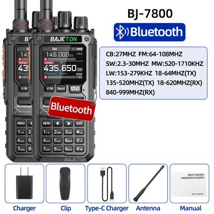 1/2PCS BAJETON BJ-7800 Walkie Talkie 10W AM/FM Bluetooth Phone Programming Long Range SW MW LW AM SSB CB For RT-920 Ham Radio
