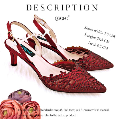 Nigerian Style Elegant Women's Party Shoes  Luxury Full of Diamonds Shoes Sky Blue Pointed High Heel Shoe Bag Set