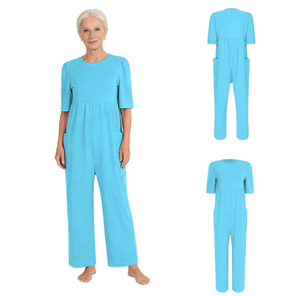Women Special Need Adaptive Clothing Elderly Alzheimer Dementia Back Zipper Anti-Strip Nursing Jumpsuit Homewear Sleepwear