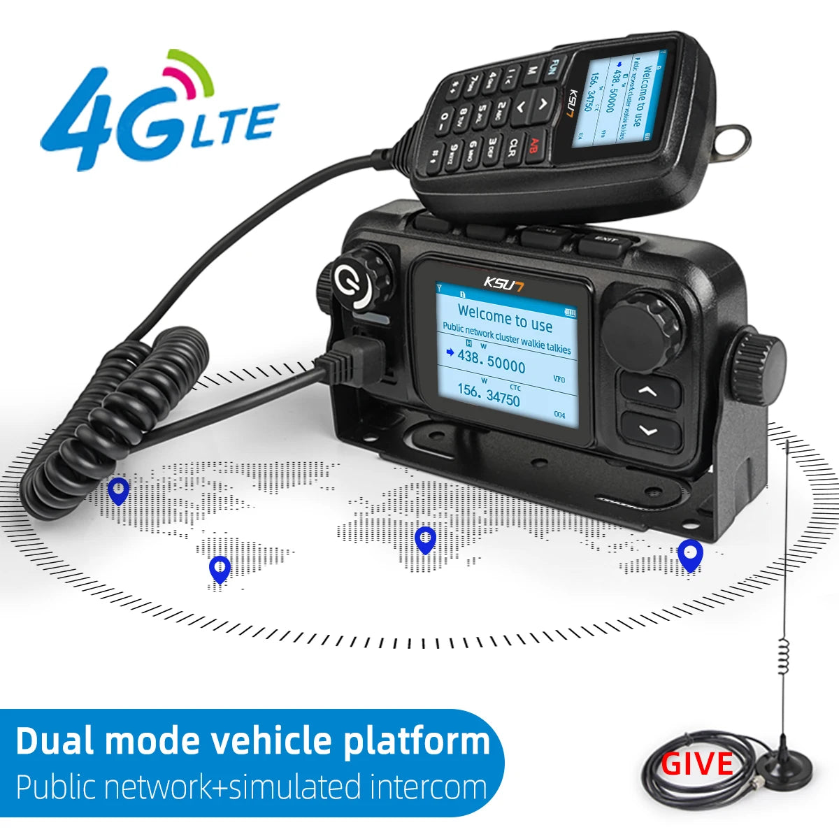 Vehicle Radio Walkie Talkie KSUN CT510 25W GPS  VHF UHF Dual Band 4G POC Network Car Radio for Outdoor Self-driving