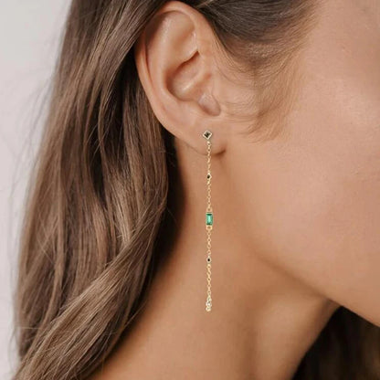 925 Sterling Silver Needle Long Chain Stud Earrings For Women Exquisite Zircon Geometric Tassel Pendant Earrings Luxury Jewelry