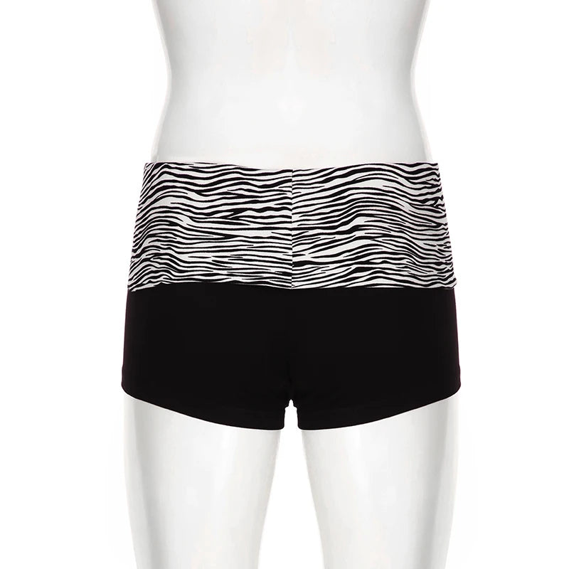 SUCHCUTE  Casual Zebra Print Elastic Shorts Female Skinny Low-waisted Mini Short Y2K Harajuku Slim Bottoms Summer Homewear 2025