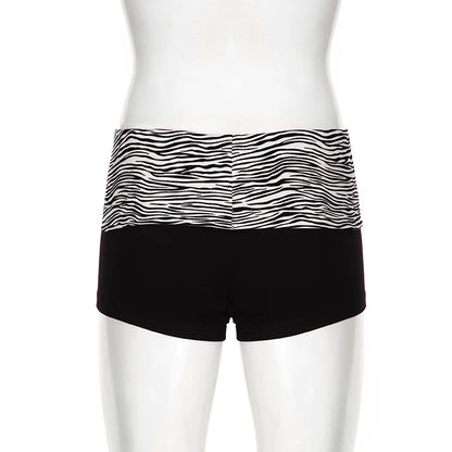 SUCHCUTE  Casual Zebra Print Elastic Shorts Female Skinny Low-waisted Mini Short Y2K Harajuku Slim Bottoms Summer Homewear 2025