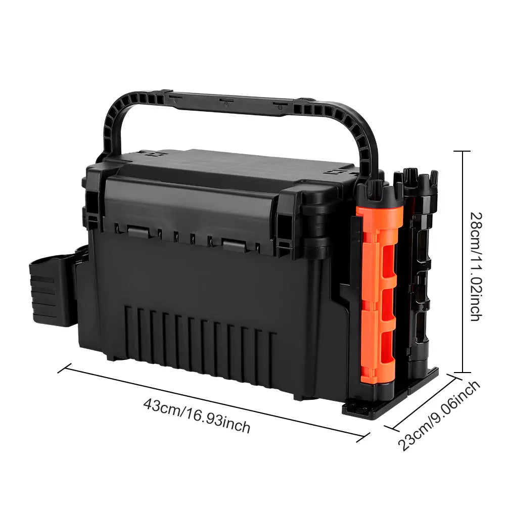2 Tier Fishing Tackle Box Fishing Gear Box with Cup & Rod Holder Fishing Gear Carry Case Fishing Tool Box Fishing Accessories