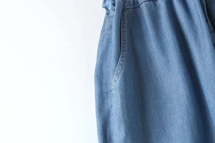 Jumpsuits Women Denim One Piece Turn Down Collar Short Sleeve Loose Casual Wide Leg Long Pants Overalls Tight Waist Rompers