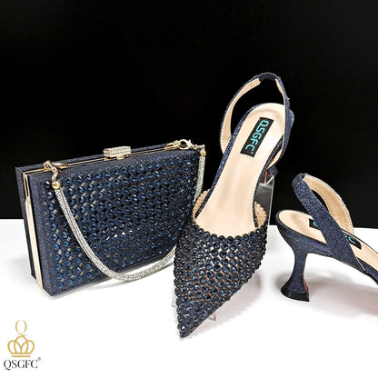 New Arrival Nigerian New Trending Cutout Style Navy Blue Elegant Women's Shoes and Party Wedding Bag