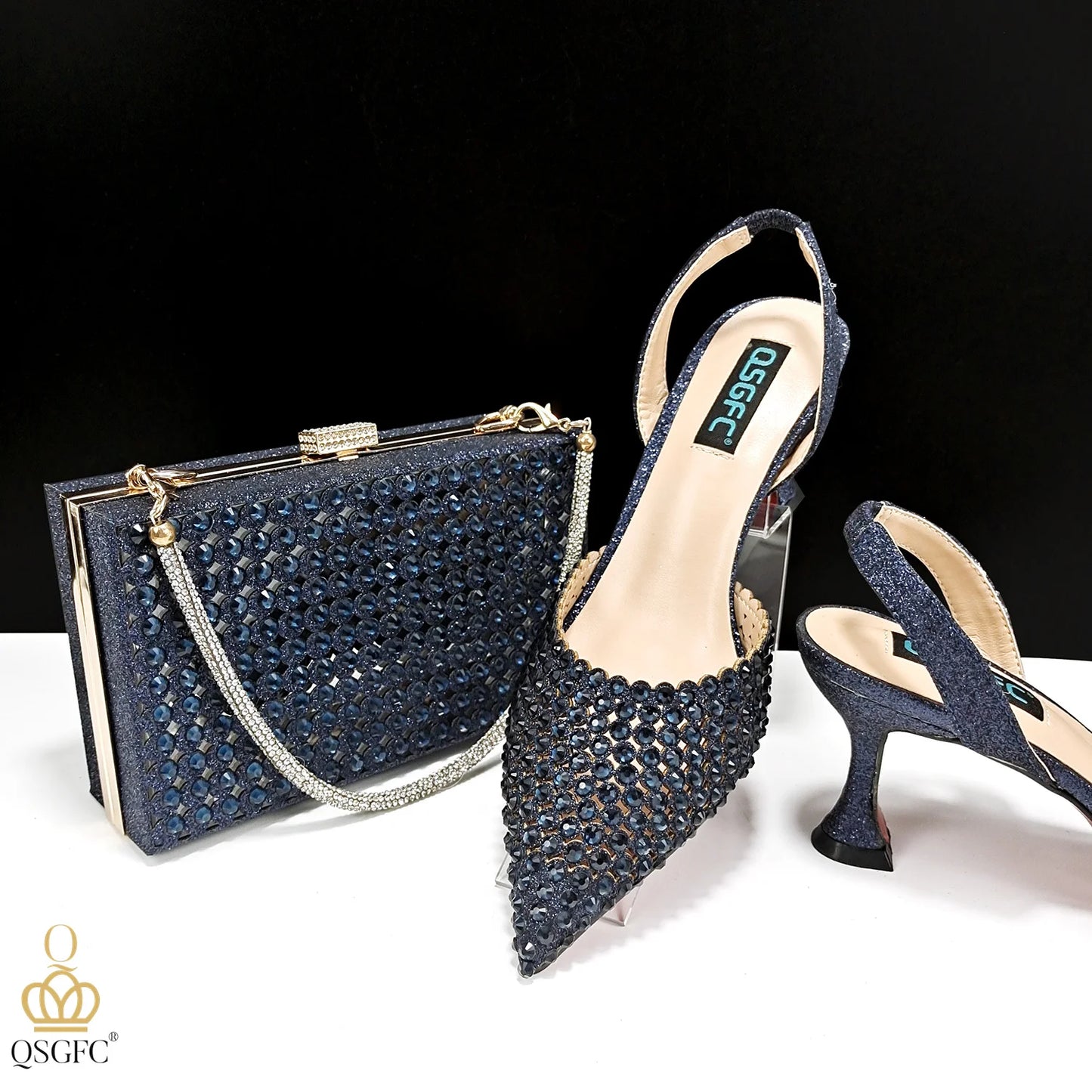 PM New Arrival Nigerian New Trending Cutout Style Navy Blue Elegant Women's Shoes and Party Wedding Bag