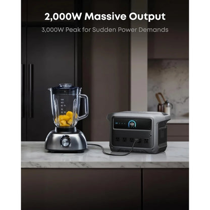 Portable Power Station 2000W 3000W Peak Solar Generator Fast Charge 49 Min 1024Wh LiFePO4 Battery for Home Backup Power