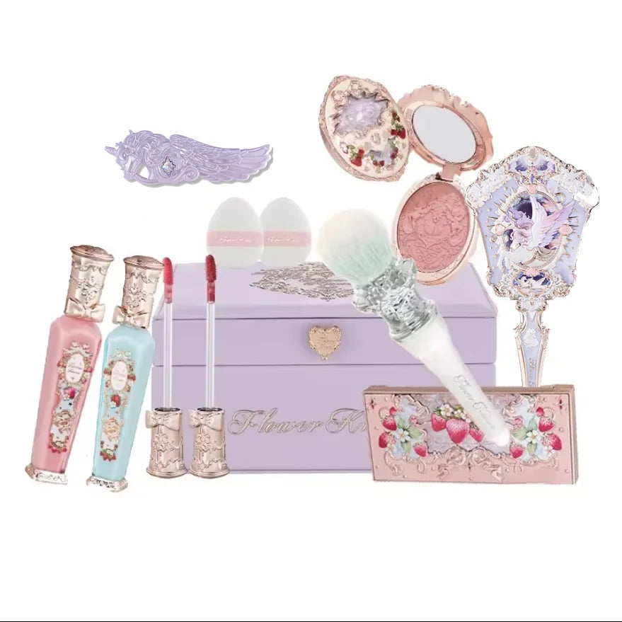 Flower Know Strawberry Rococo All-In One Gift Set Makeup Kit Full Professional Garden Mirror Blush Powder Lip Cream Flowerknows