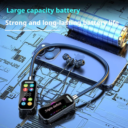 HD Screen 50H Play Time HiFi Sound Bluetooth Earphones with HD Mic Earbuds Wireless Headphones Sports Gamer Neck-hanging Headset