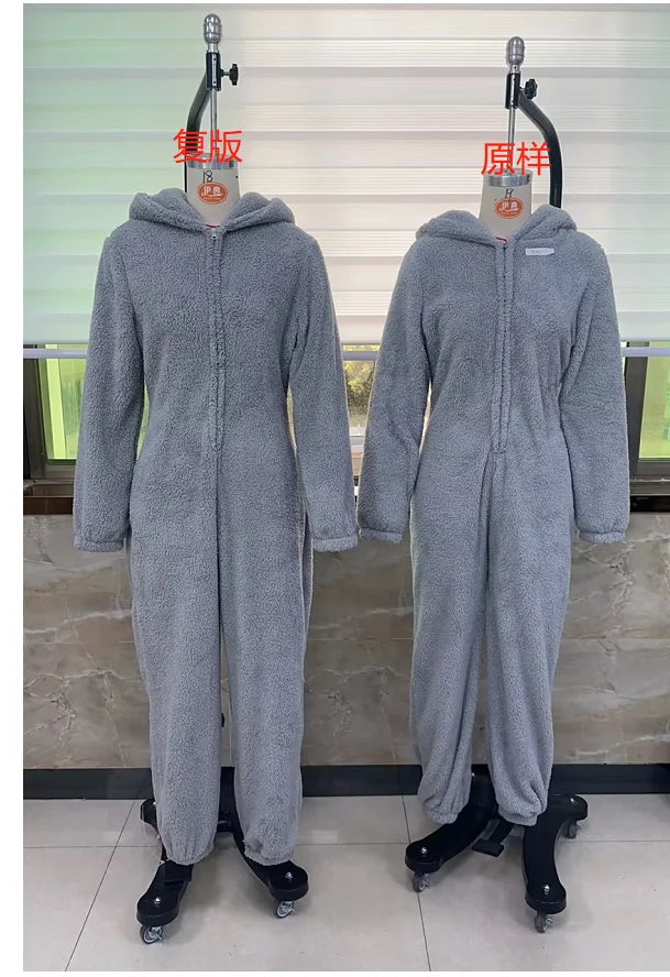 Women's Fleece Oneseies Zip Up Hooded Pajamas Rompers Cozy Sleepwear Pyjamas Autumn Winter Warm Loungewear Jumpsuit