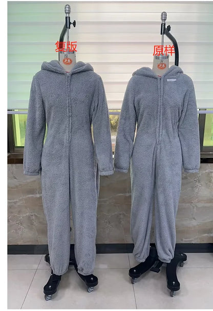 Women's Fleece Oneseies Zip Up Hooded Pajamas Rompers Cozy Sleepwear Pyjamas Autumn Winter Warm Loungewear Jumpsuit
