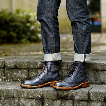 Autumn Fashion Genuine Leather Mens Ankle Boots Handmade Lace Up Stylish Oxford Shoes High Quality Motorcycle Boots for Men 2025