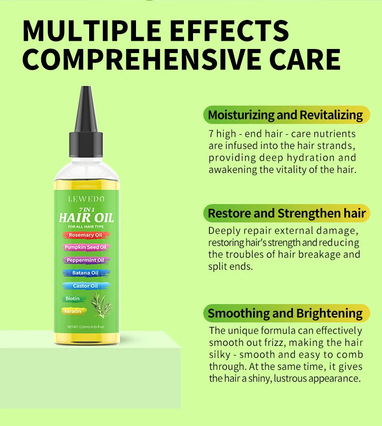 7-IN-1 Hair Oil Rosemary Hair Oil Strengthening Thick Hair Oil Batana Castor Nourishing Moisturizing Smoothing Anti Hair Loss