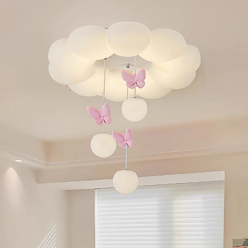 Children's Room Princess Room Cloud Ceiling Lights Pink Bow Bubble Ball Lamp LED Cream Style Romantic Girl Bedroom Ceiling Lamps