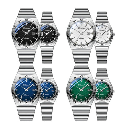 CHENXI Quartz Couple Watch Rhinestone Stainless Steel Watch Luxury Brand Brief Lovers Waterproof Watch Women's Watches