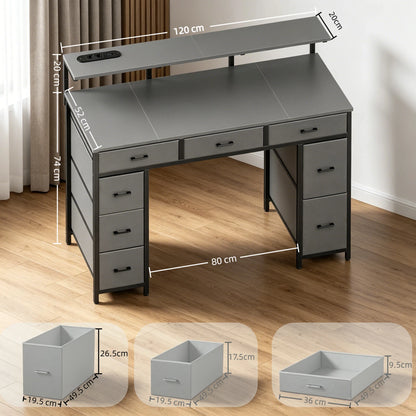 47Inch Computer Desk with Storage Drawers, Gaming Desk with LED Lighting and USB Ports, Home Office Desk with Monitor Stand, Suitable for Studies, Available in 4 Colours