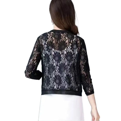 Summer Tie Up Women's Cardigan Breathable Beach Sun Protection Clothing Floral Lace Mesh Shawl Women