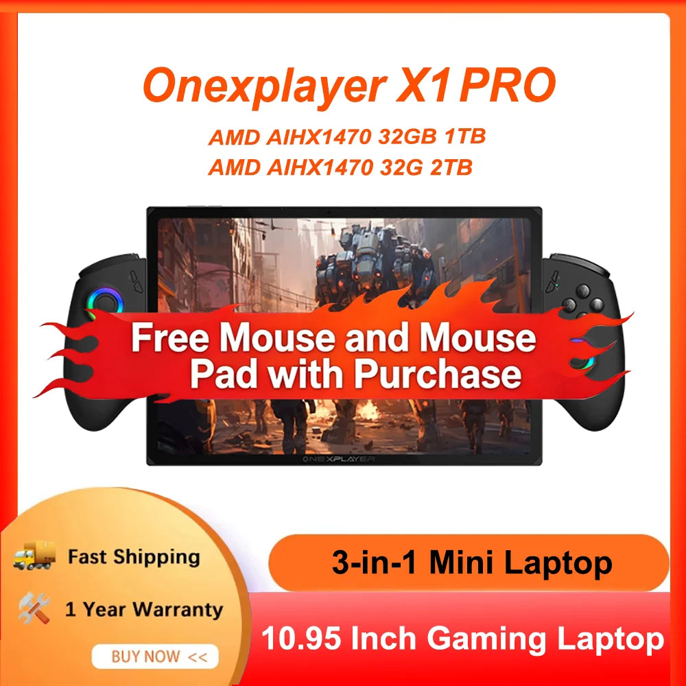 OneXPlayer X1 Pro 3In1 Handheld Console Mini Laptop Tablet A1470-32+2TB LPDDR5 2TB 10.95'120Hz Touch Win11 AI Camera HDMI Output
