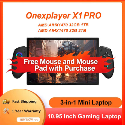 OneXPlayer X1 Pro 3In1 Handheld Console Mini Laptop Tablet A1470-32+2TB LPDDR5 2TB 10.95'120Hz Touch Win11 AI Camera HDMI Output
