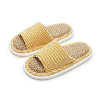 UTUNE Natural Linen Women's Slippers Mute Comfortable Indoor Home Couple Shoes Soft Sole Anti-slip Couple Four Season Slides
