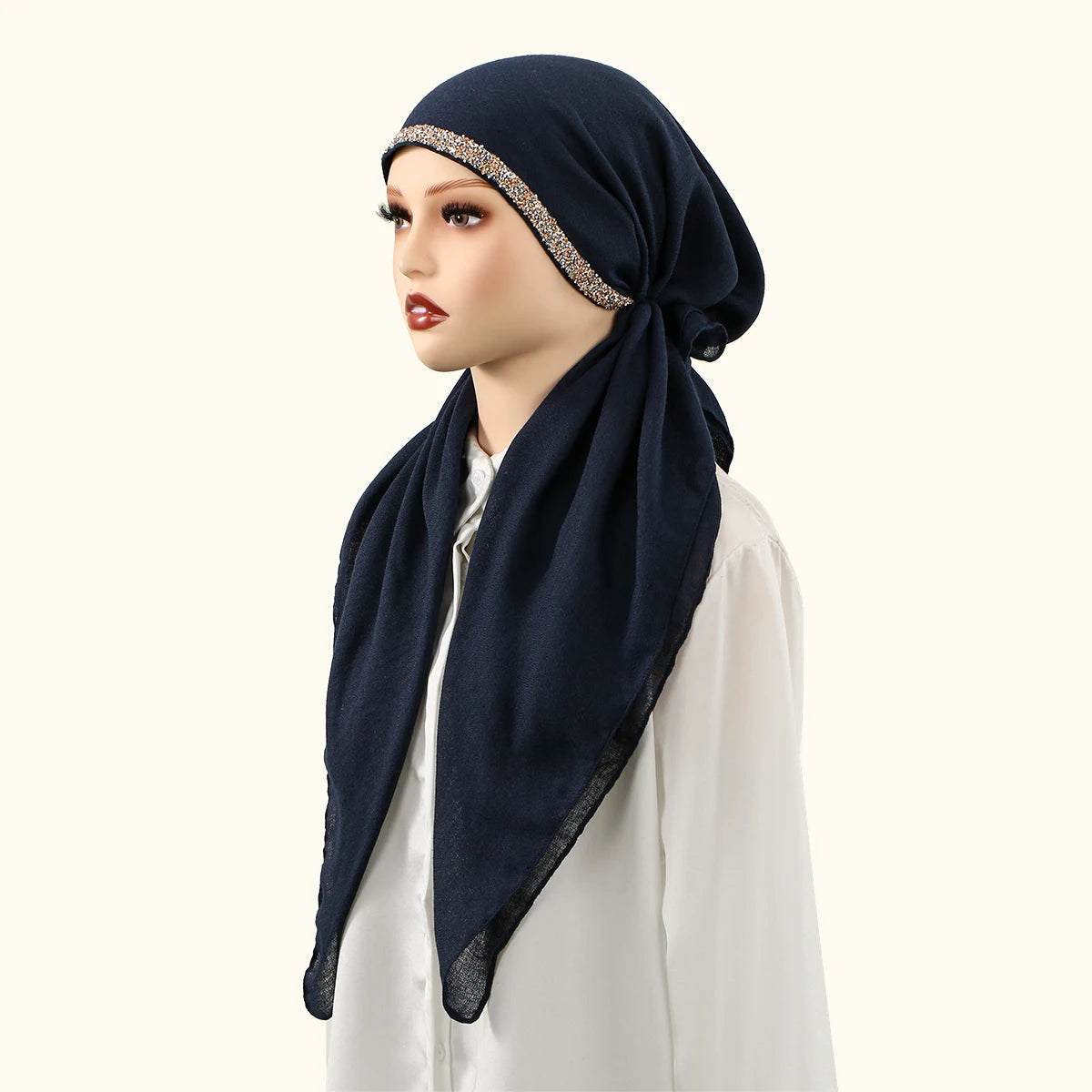 Muslim Solid Color Hijab Caps for Women Innovative Design Long Cotton Linen Soft Elasticity Head Scarf Female Handkerchief