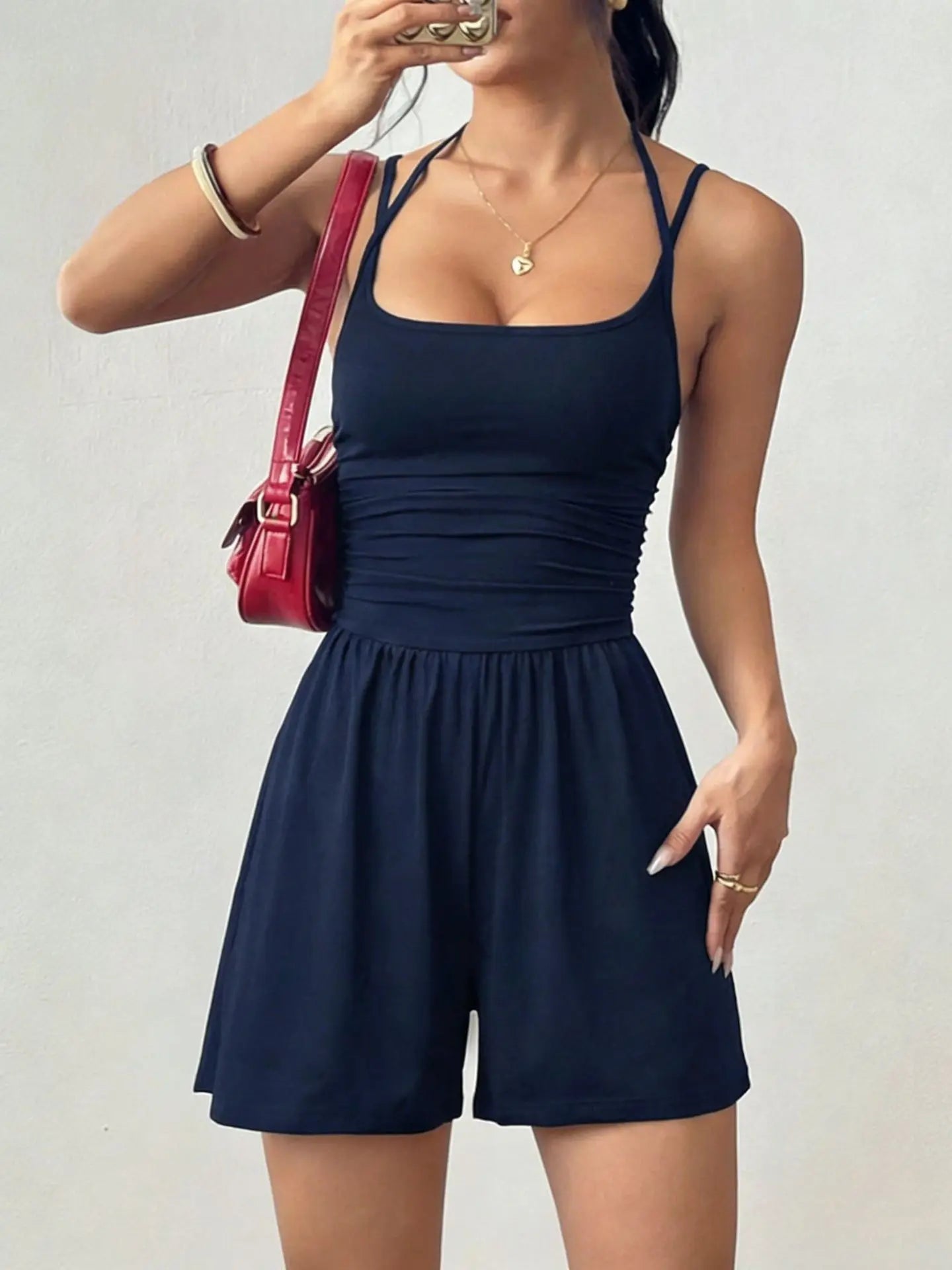 Women Halter Spaghetti Strap Jumpsuits Summer Casual Elastic High Waist Backless Wide Leg Long Pants Romper Club Party Overalls