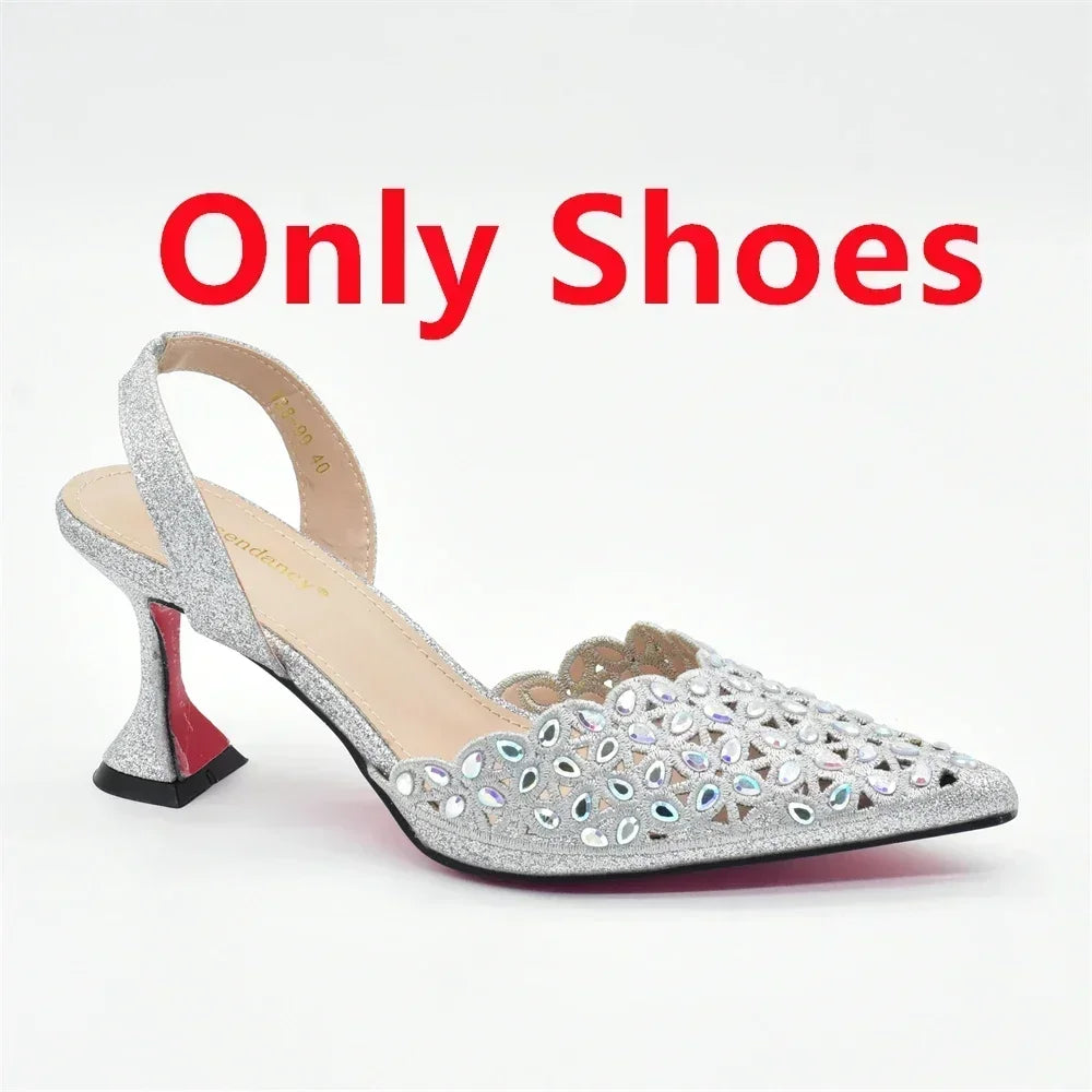 Gold Shoes and Bags Set for Women Ladies Shoe and Bag Set Latest Designers Pointed Toe Shoes Sexy Wedding Party Sandals