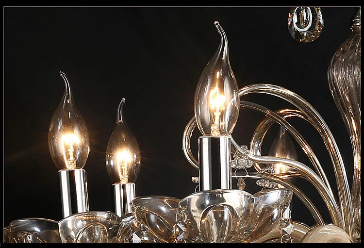 New Modern Candle Cognac Color Crystal Chandelier Living Room Large Light Atmosphere Restaurant Bedroom Lobby Hotel Hanging Lamp