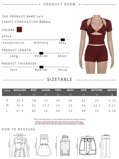 Sisterlinda Sexy Women Polka Dot Print 2 Piece Set Hollow Bandages Low-Neck Tank Top+Bike Short Street Party Vacation Suits
