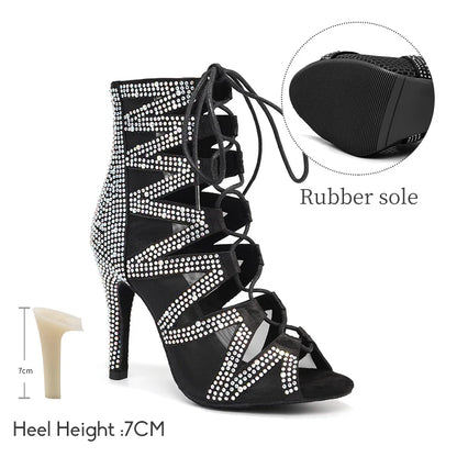 SWDZM Women's Dance Boots Shiny With Diamonds Latin Jazz Dance Shoes Wedding High Heels Girls Dance Shoes Indoor And Outdoor