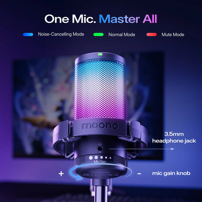 MAONO DGM20S Gaming USB Microphone Noise Cancellation RGB Lights Mute Zero Latency Monitoring for Living Streaming Podcasting