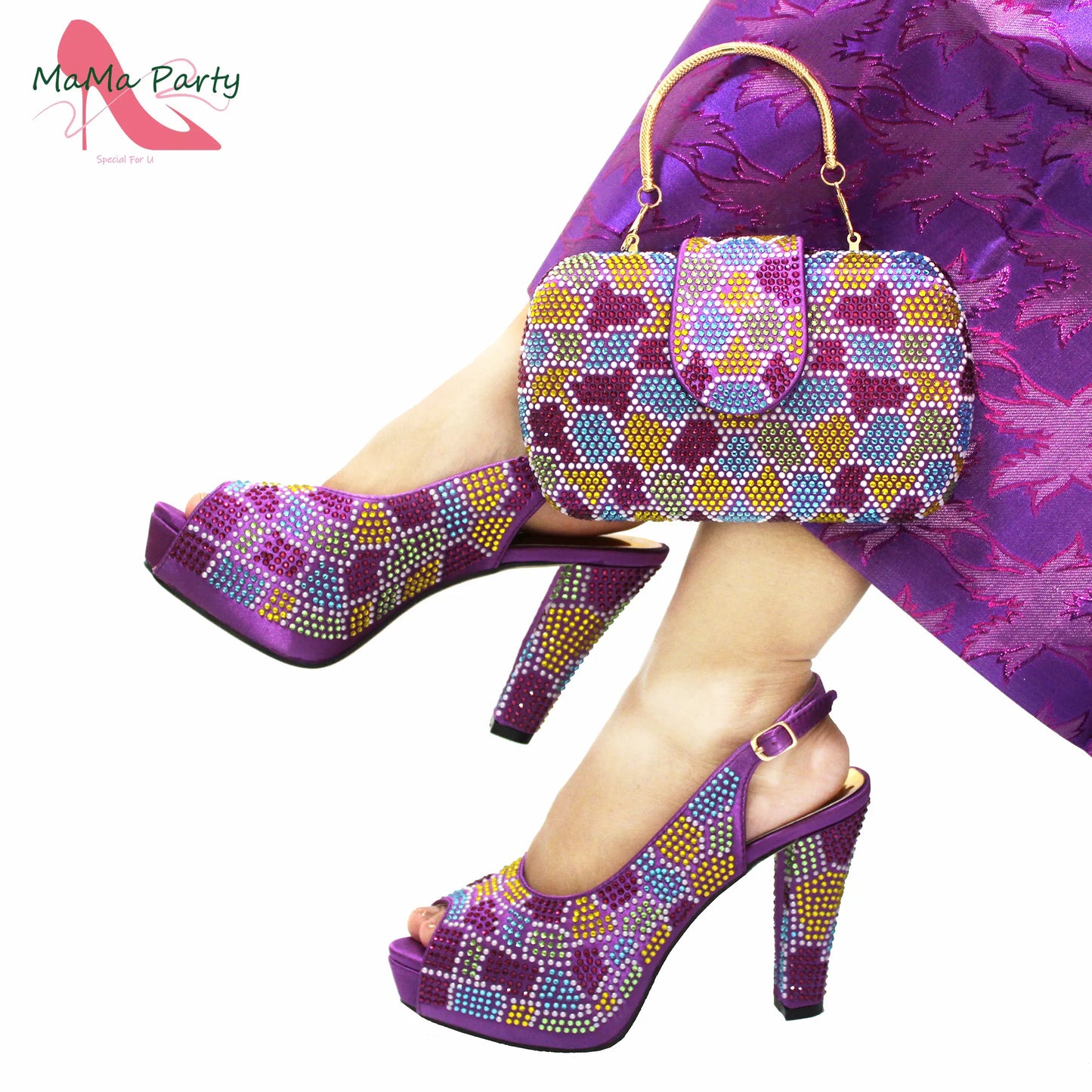 2024 Special Design Wine Color High Quality Square Heels Sandal Italian New Shoes and Bag Set for Wedding