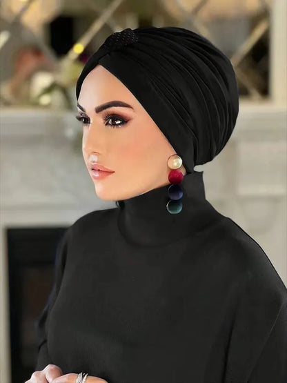 1PCS Thin Inner Hijab Women Rhinestone Instant Turban Threaded Texture Fabric Lightweight Breathable Comfortable Women Headscarf
