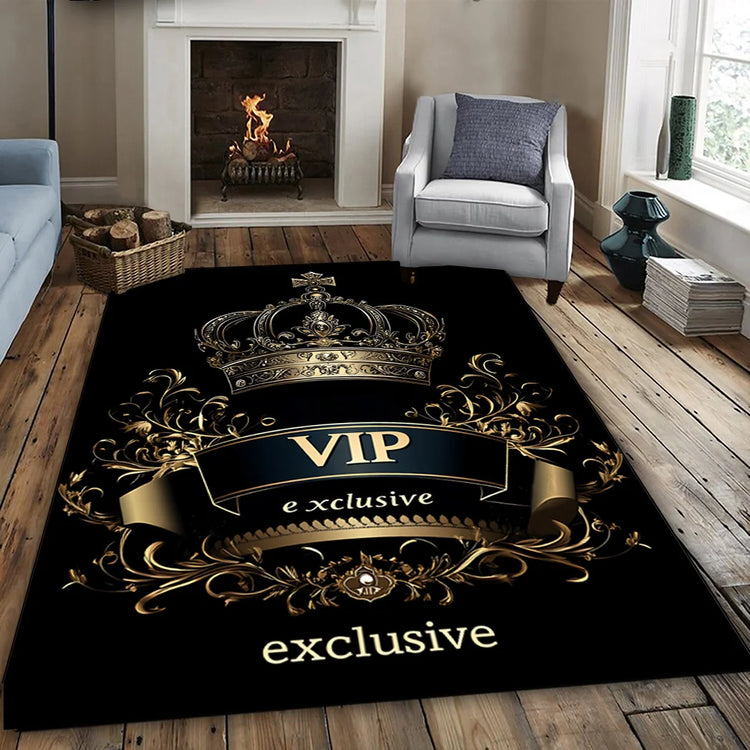 Exclusive Gold Crown Area Mat - Washable Rug for Living Room Bedroom Kitchen, Elegant Indoor Floor Decor