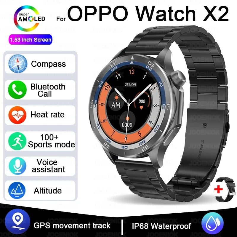 2025 New For OPPO Watch X2 GPS Smart Watch Men High-end Business Men Bluetooth Call IP68 Waterproof Fitness Tracker Smartwatches