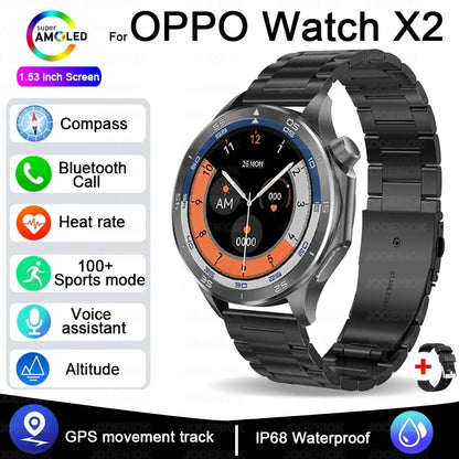 2025 New For OPPO Watch X2 GPS Smart Watch Men High-end Business Men Bluetooth Call IP68 Waterproof Fitness Tracker Smartwatches