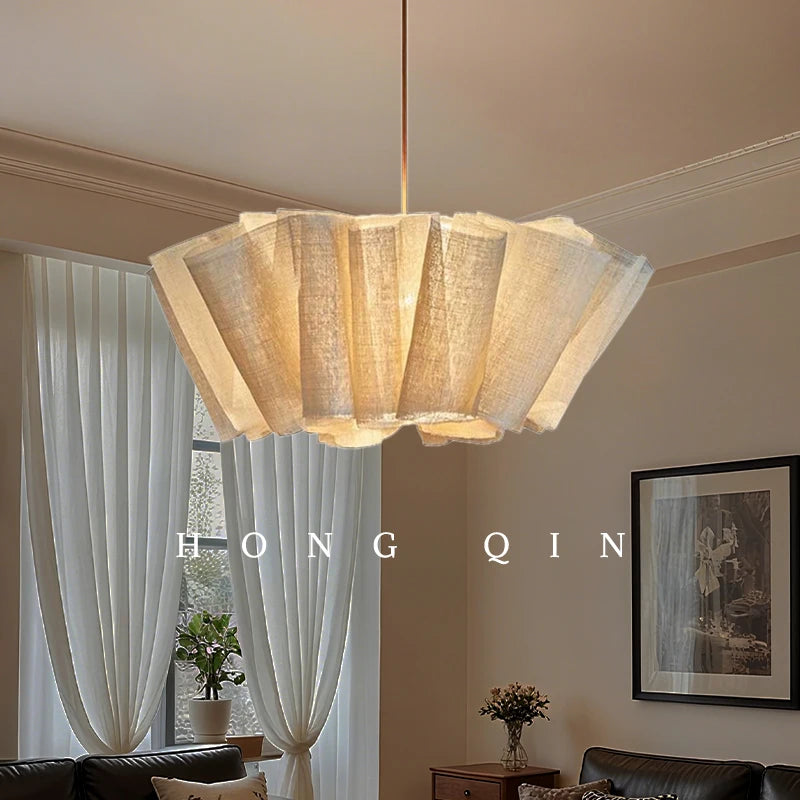 Wabi Sabi Chandelier Handmade Fabric LED Pendant Lights Vintage Living Room Study Clothes Shop Restaurant Designer Hanging Light