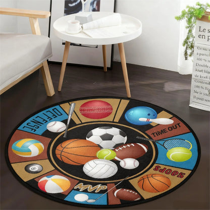 Sports Ball Realistic Basketball Baseball Soccer Round Mat Non-slip Carpet Rug for Living Game Room Home Decoration Bedroom Rugs