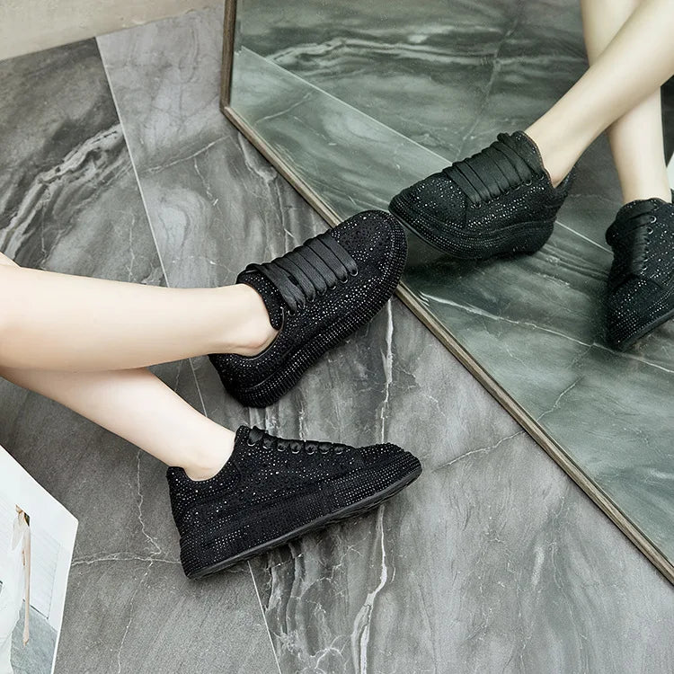 New Spring/Autumn Fashion Rhinestone Sparkling Low-Top Lace-up Casual Women's Shoes