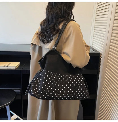 Brand Women's Shoulder Bag Y2k Fashion Sweet Polka Dot Handbag Korean Casual Versatile Leopard Print Brown Frosted Tote Bags