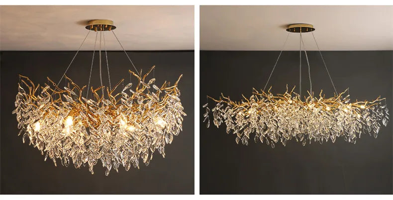 Modern Dining Room Branch Pendant Lights Lustre Crystal Led Hanging Lamp Post Luxury G9 Suspend Lamp Gold Droplight Fixtures
