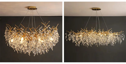 Modern Dining Room Branch Pendant Lights Lustre Crystal Led Hanging Lamp Post Luxury G9 Suspend Lamp Gold Droplight Fixtures