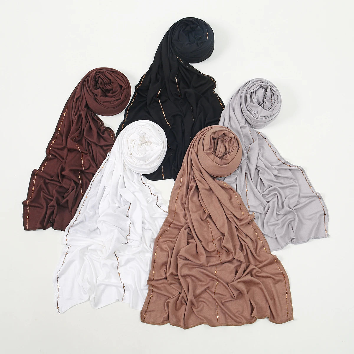 Rhinestone Modal Cotton Jersey Hijab Scarf For Women Stretch Shawl Plain Muslim Headband Fashion Solid Color Long Muffler